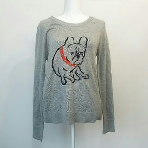 A. BYER Pug dog graphic crew neck sweater